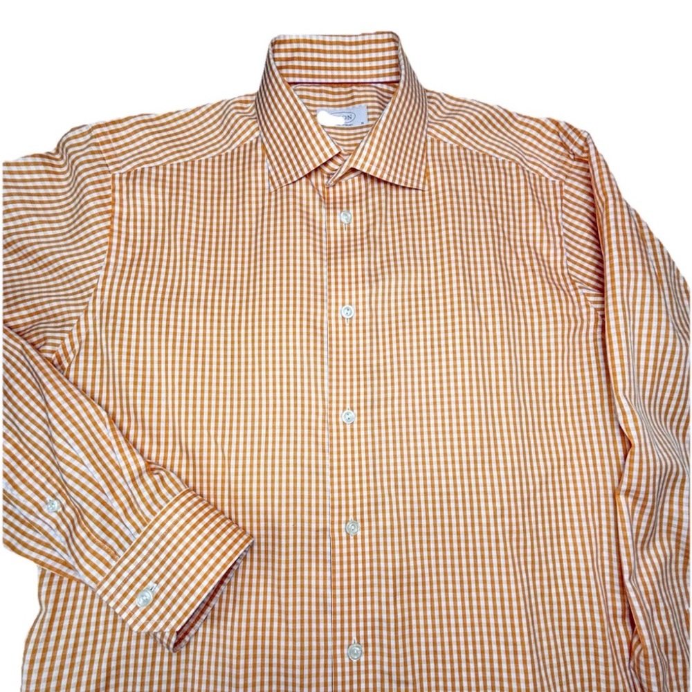 Eton Button Up Shirt Men’s‎ 42/16 Orange Plaid Contemporary Fit